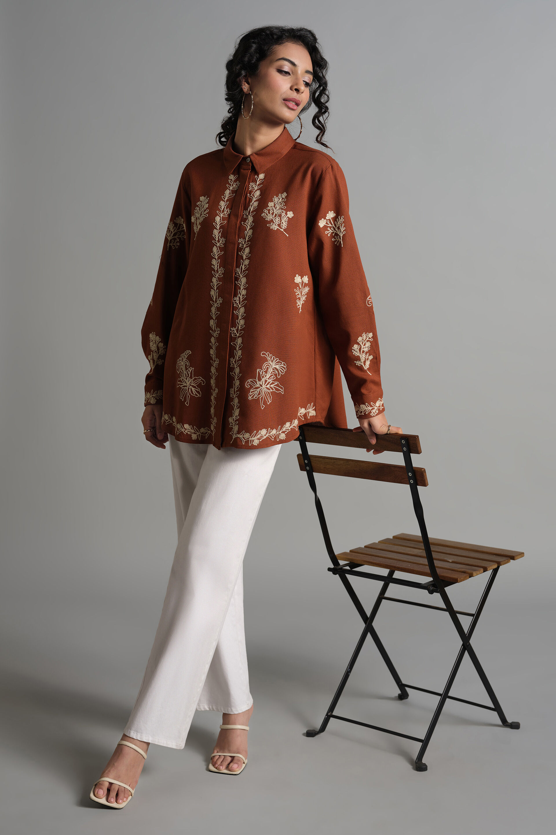Floral Terracotta Shirt, Brown, image 2